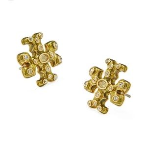 NWT Tory Burch fashion earring. Gold tone Pave accent T logo Authentic!